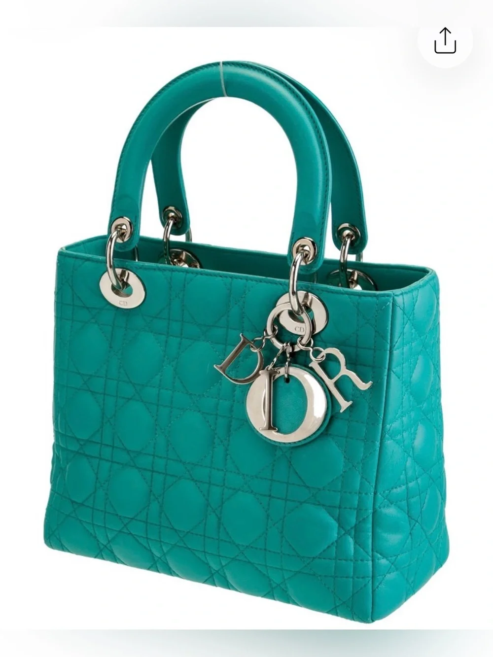 🩵100%Authentic Dior Lady Dior medium model handbag in turquoise leather cannage🩵